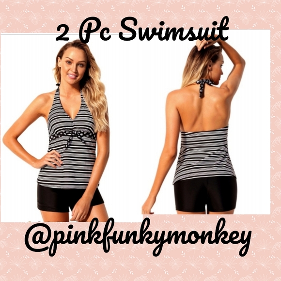 Other - CLOSING New V-neck Stripe Halter Swimsuit